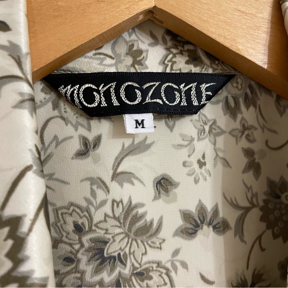 Vintage Silk Satin Tie Front Crop Top Green Floral - Picture 10 of 16